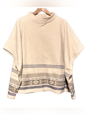FAHERTY Southwestern Poncho Sweater Boho Western Aztec Knit